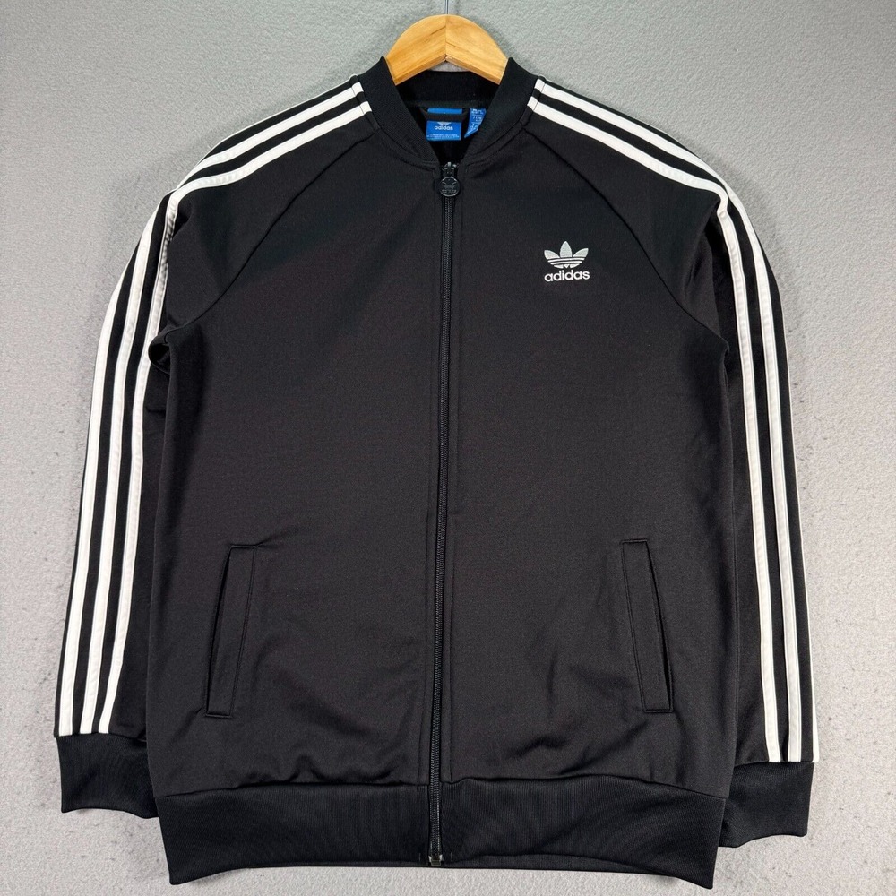 Adidas Track Jacket Youth XL Black Full Zip Classic Retro Comfort Sportswear